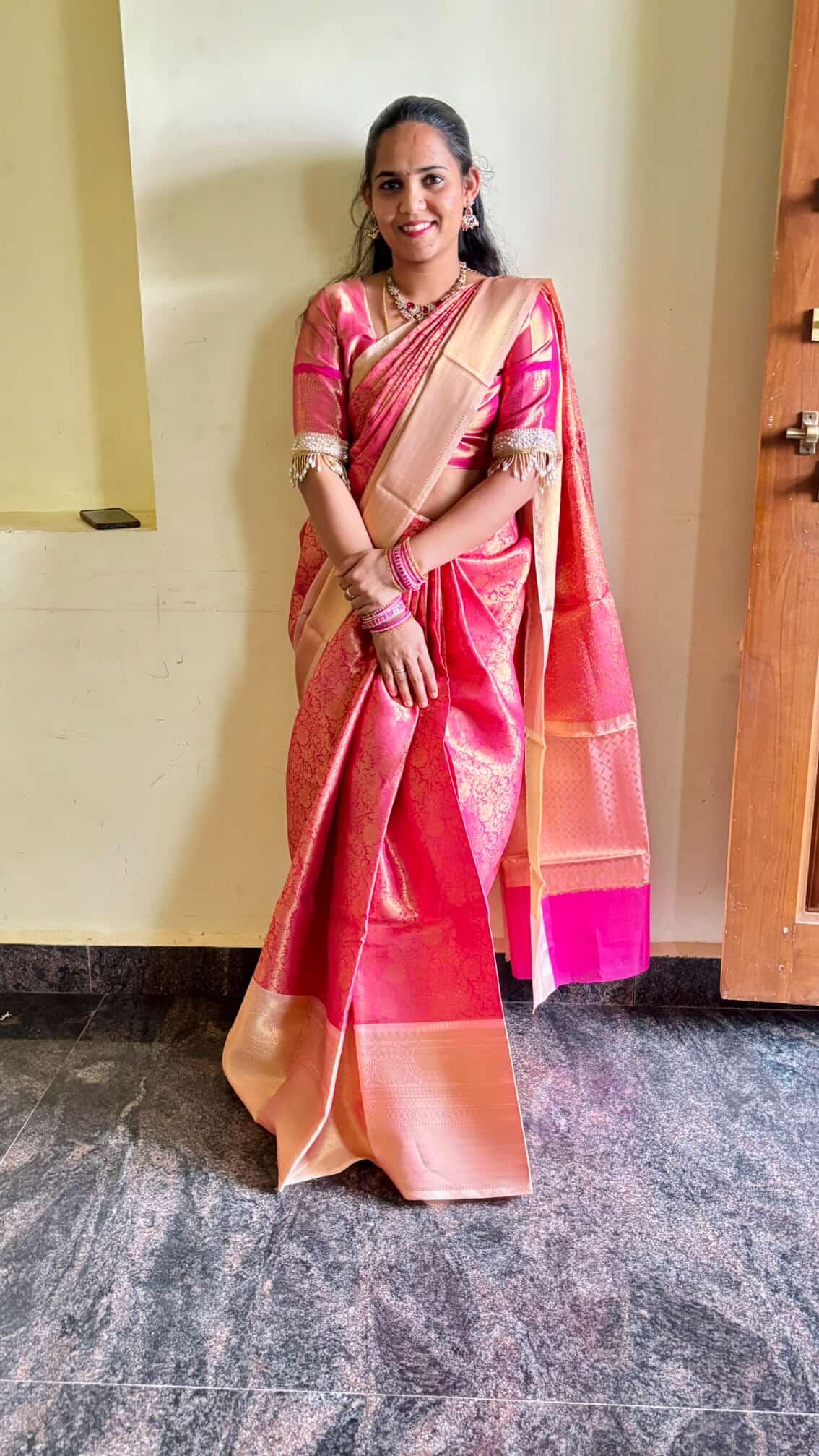 Banarasi Soft Katan Silk Saree with Tanchuy Zari Weaving, Fancy Contrast Border & Jacquard Blouse