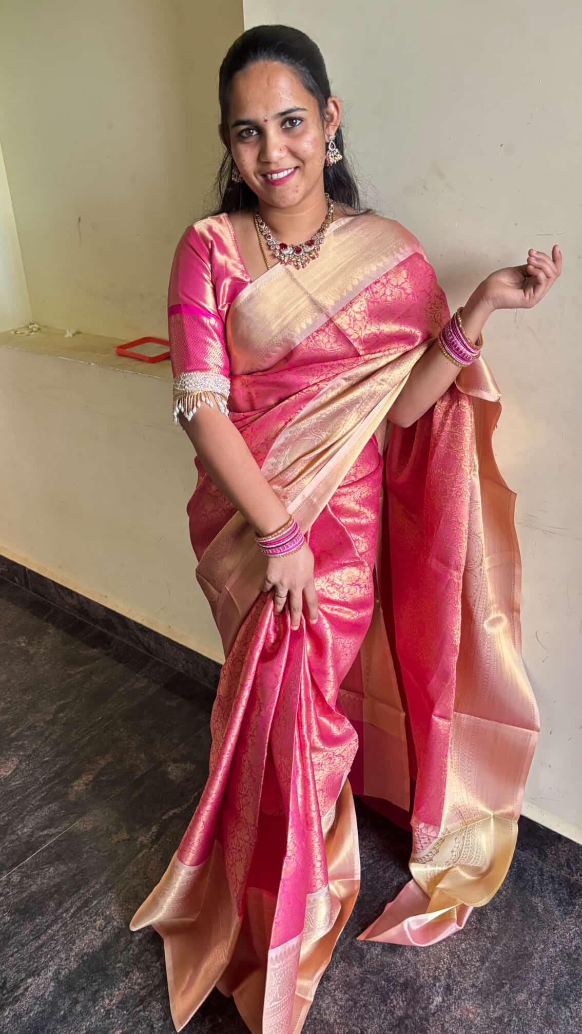 Banarasi Soft Katan Silk Saree with Tanchuy Zari Weaving, Fancy Contrast Border & Jacquard Blouse