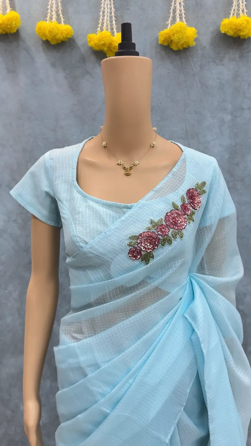 Premium Kota Doriya Saree with Multi‑Color Cut Dana & Sequence Handwork