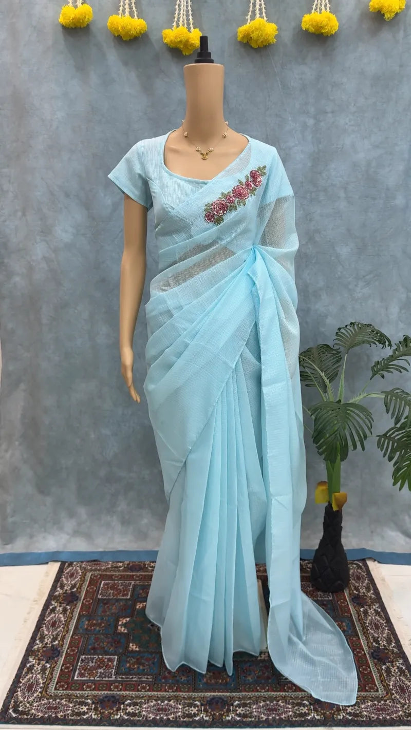 Premium Kota Doriya Saree with Multi‑Color Cut Dana & Sequence Handwork