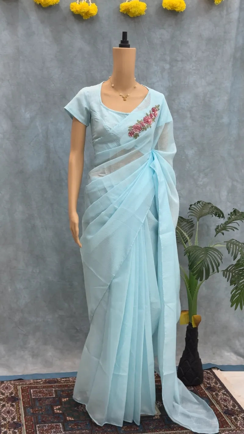 Premium Kota Doriya Saree with Multi‑Color Cut Dana & Sequence Handwork