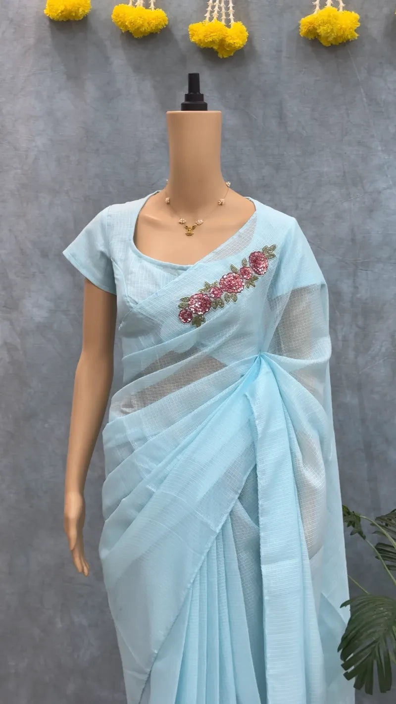 Premium Kota Doriya Saree with Multi‑Color Cut Dana & Sequence Handwork