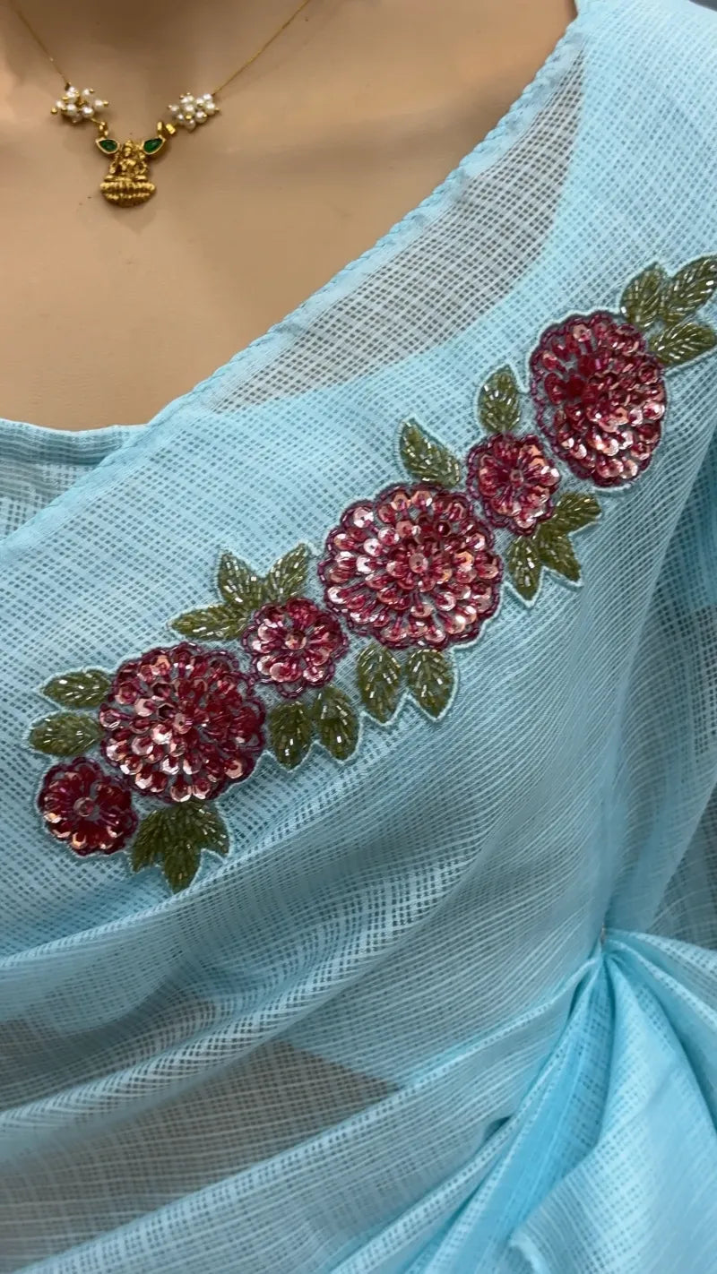 Premium Kota Doriya Saree with Multi‑Color Cut Dana & Sequence Handwork