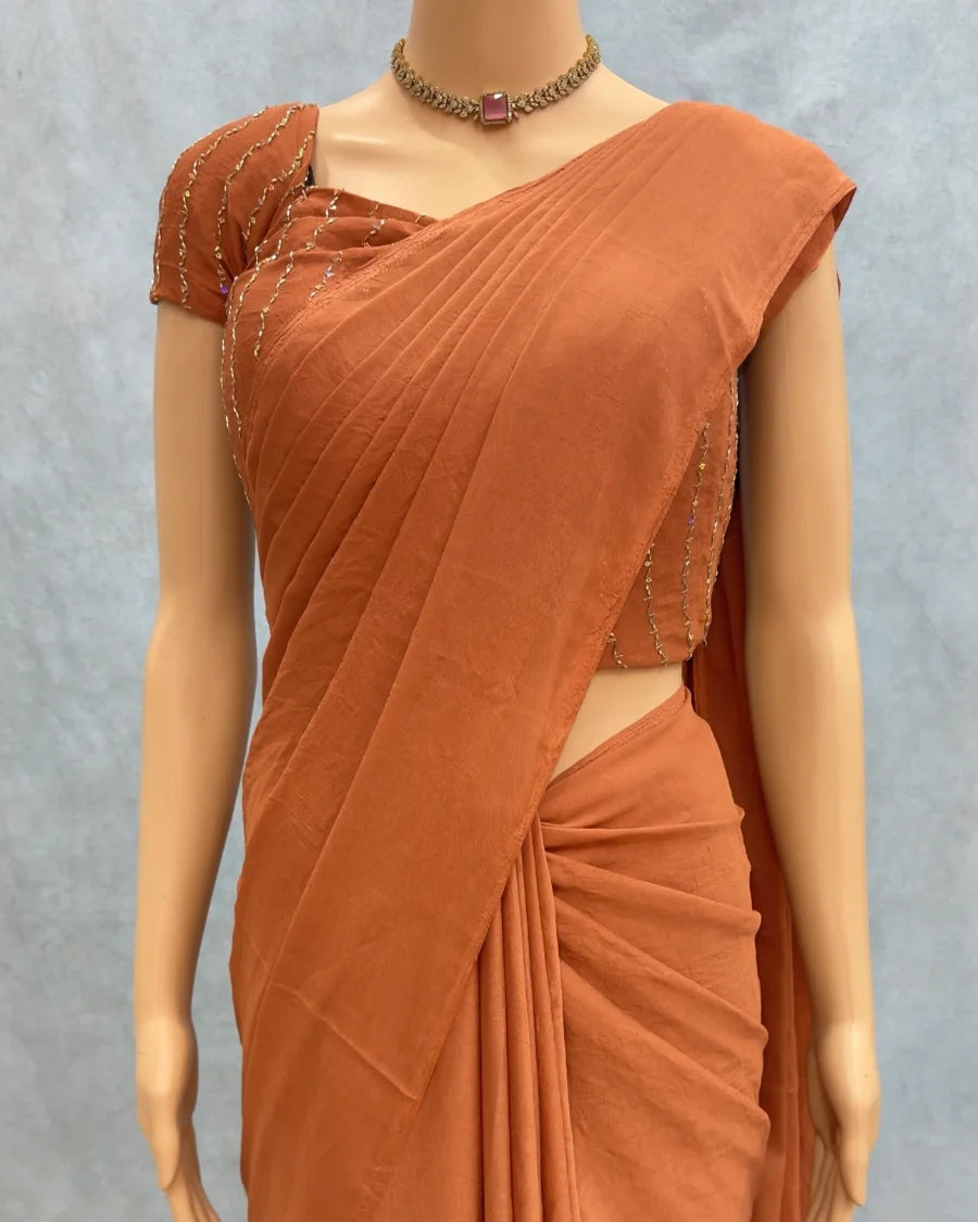 Premium Rangoli Crush Silk Saree with Sequins Bits Blouse