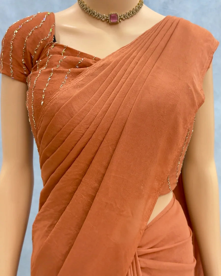 Premium Rangoli Crush Silk Saree with Sequins Bits Blouse