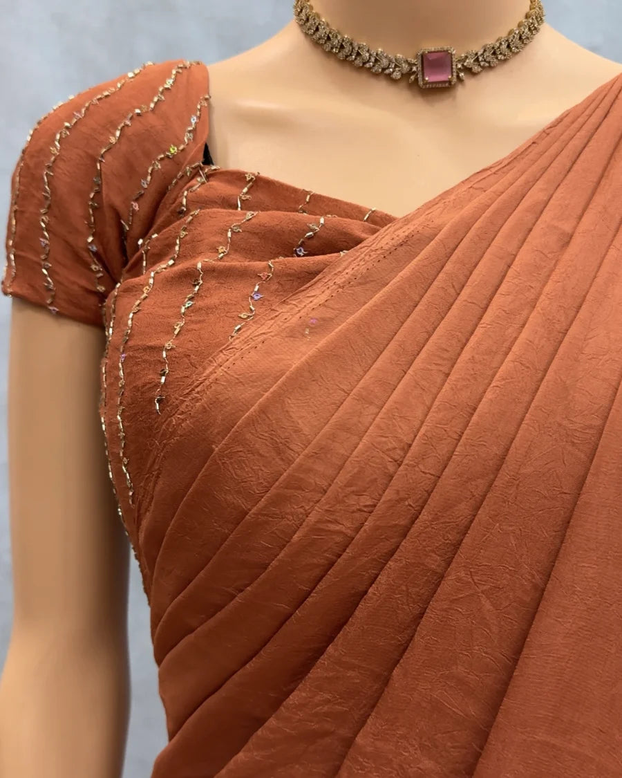 Premium Rangoli Crush Silk Saree with Sequins Bits Blouse
