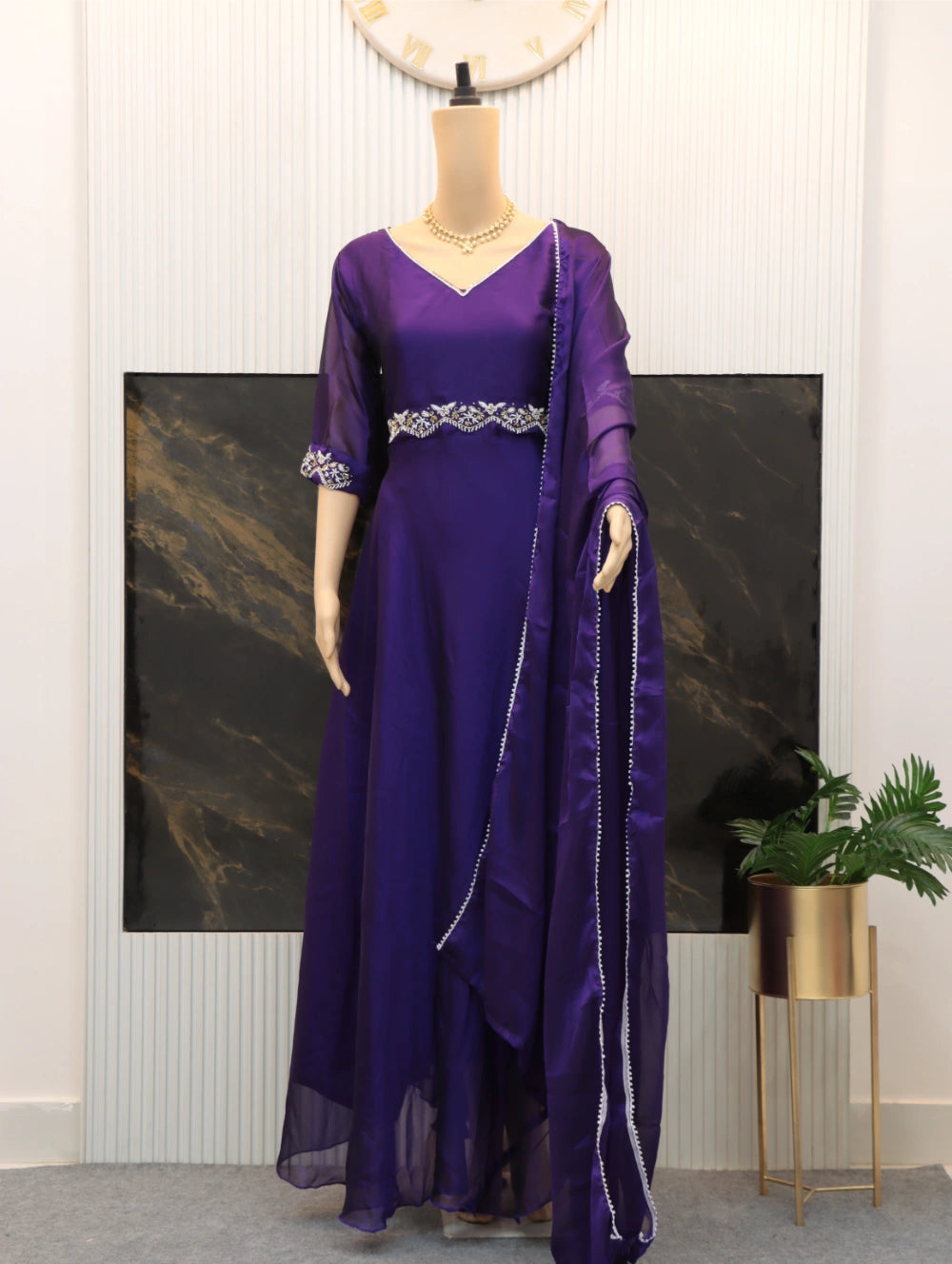 Exclusive Hand Moti Work Designer Purple Gown with Elegant Lace Dupatta - Perfect for Weddings & Festivals - By Swaya World