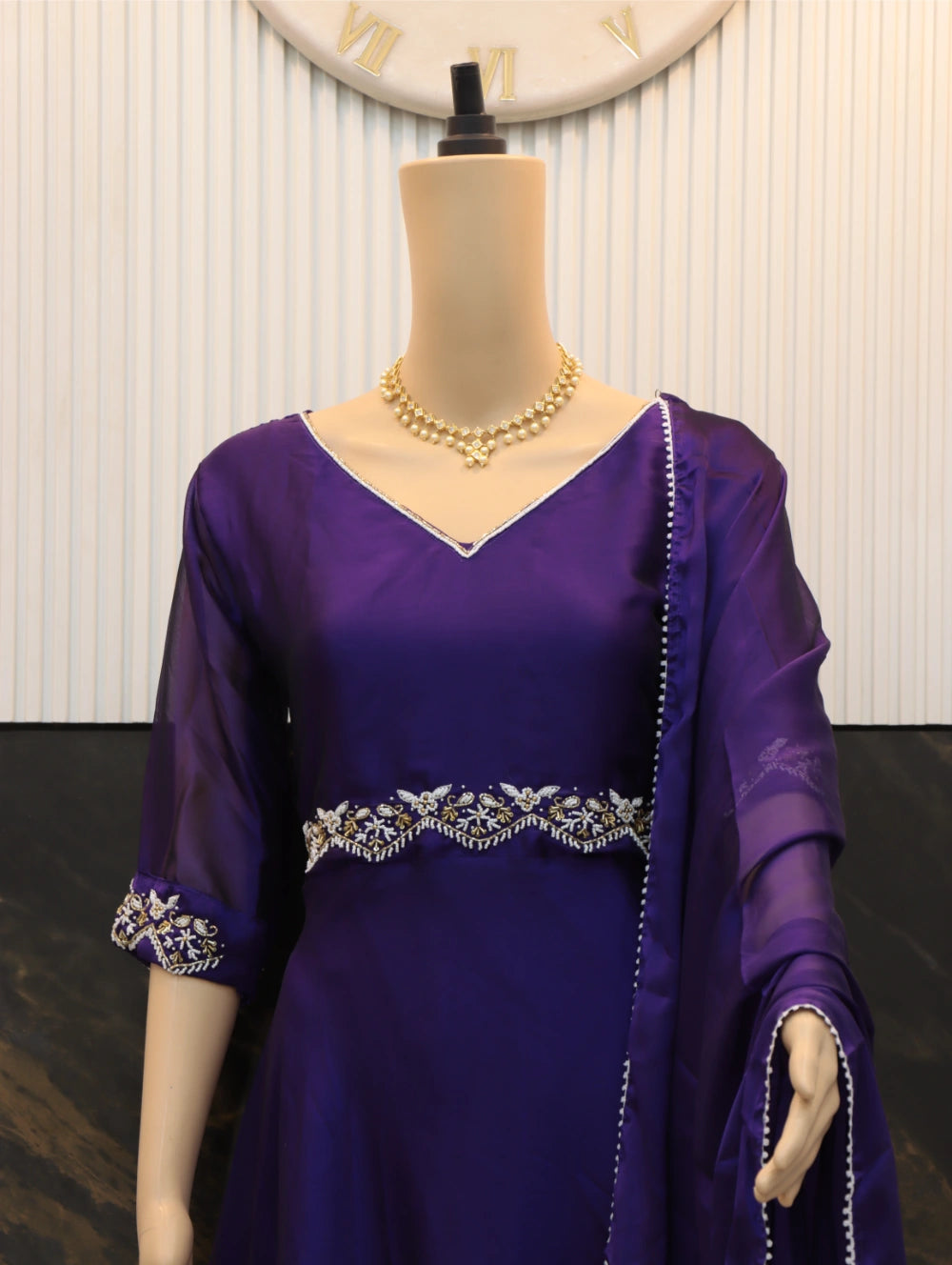 Exclusive Hand Moti Work Designer Purple Gown with Elegant Lace Dupatta - Perfect for Weddings & Festivals - By Swaya World