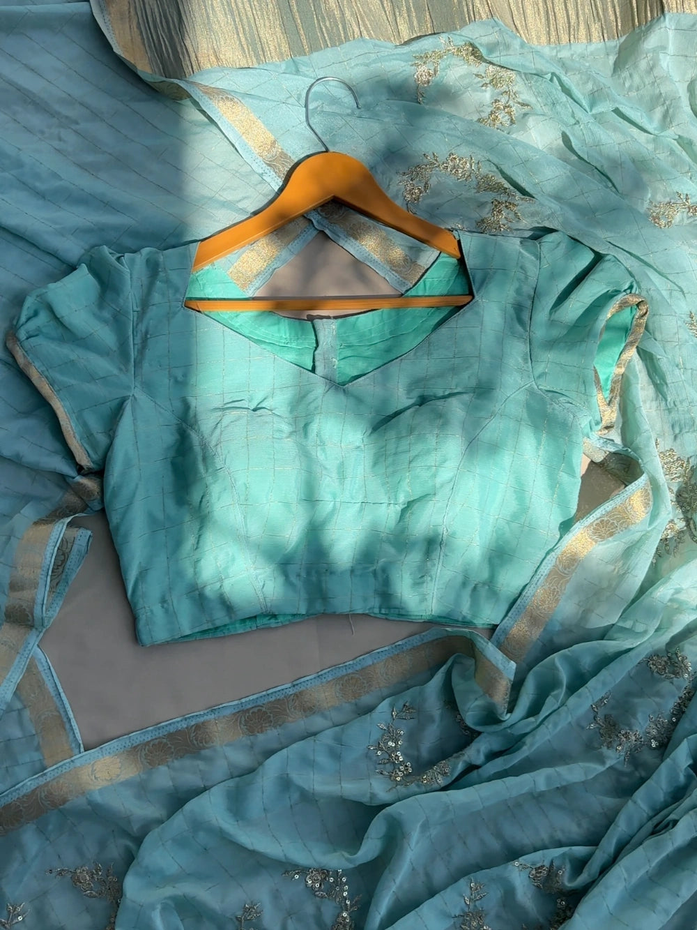 Chex Chinnon Viscose Saree with Jacquard Border & Floral Sequin Embroidery