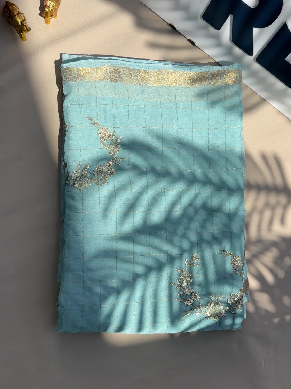 Chex Chinnon Viscose Saree with Jacquard Border & Floral Sequin Embroidery