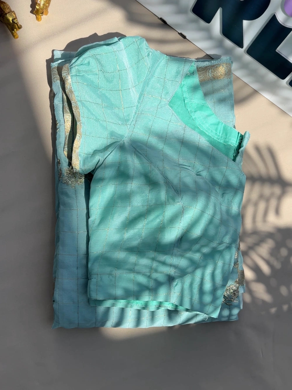 Chex Chinnon Viscose Saree with Jacquard Border & Floral Sequin Embroidery