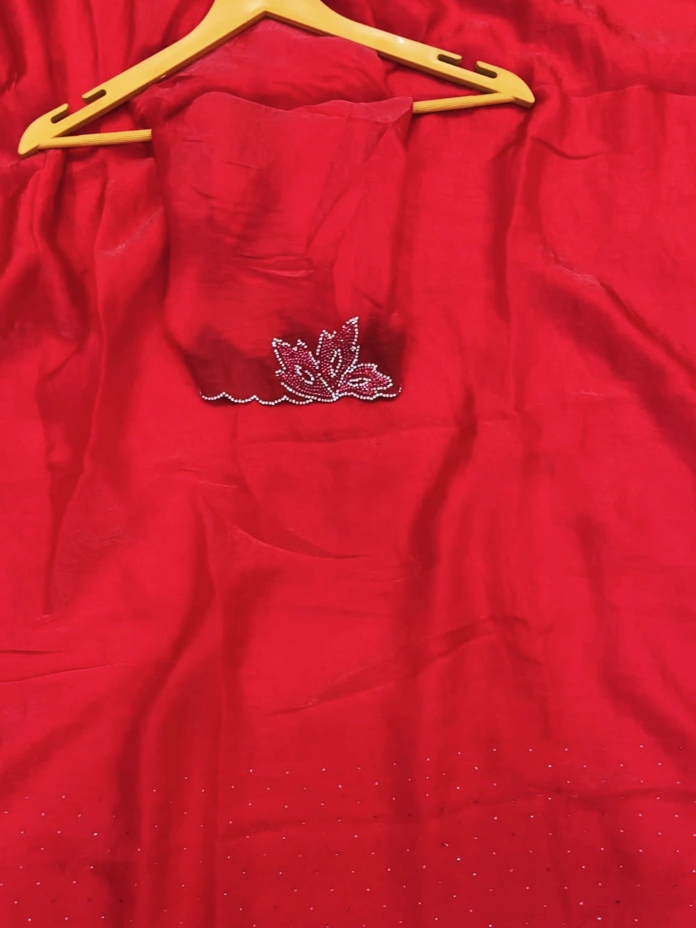 Lotus Swarovski Diamond Work Blooming Red Georgette Saree with Dual-Tone Diamond Embellishments & Matching Blouse