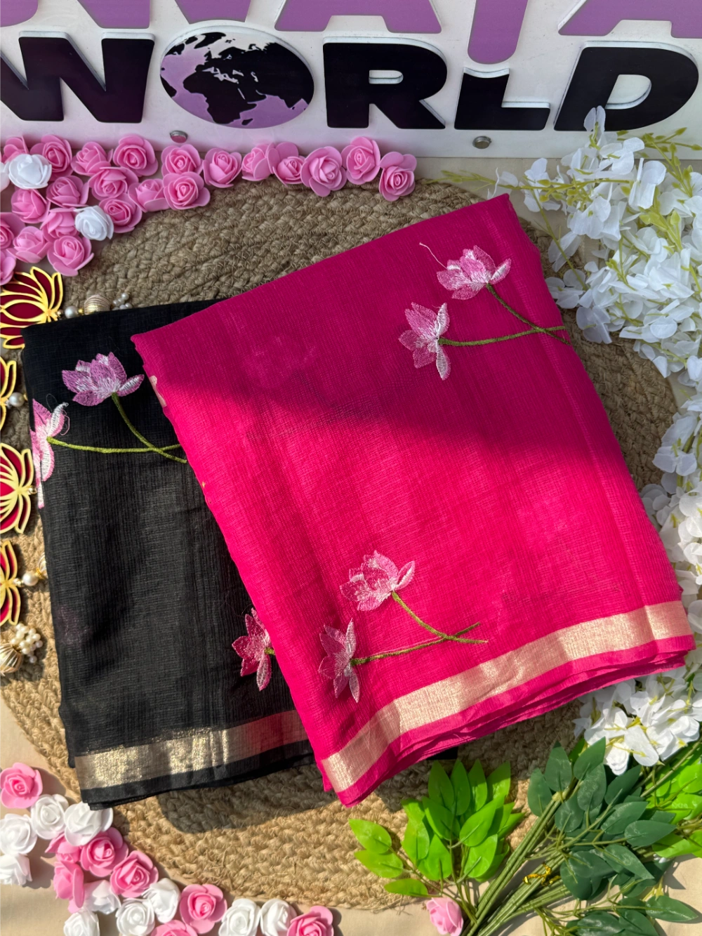 Premium Pure Kota Doriya Silk Saree with Multithread Lotus Work – Matching Running Blouse Included