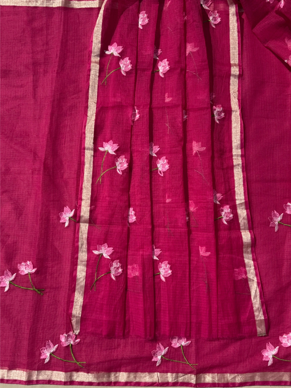 Premium Pure Kota Doriya Silk Saree with Multithread Lotus Work – Matching Running Blouse Included