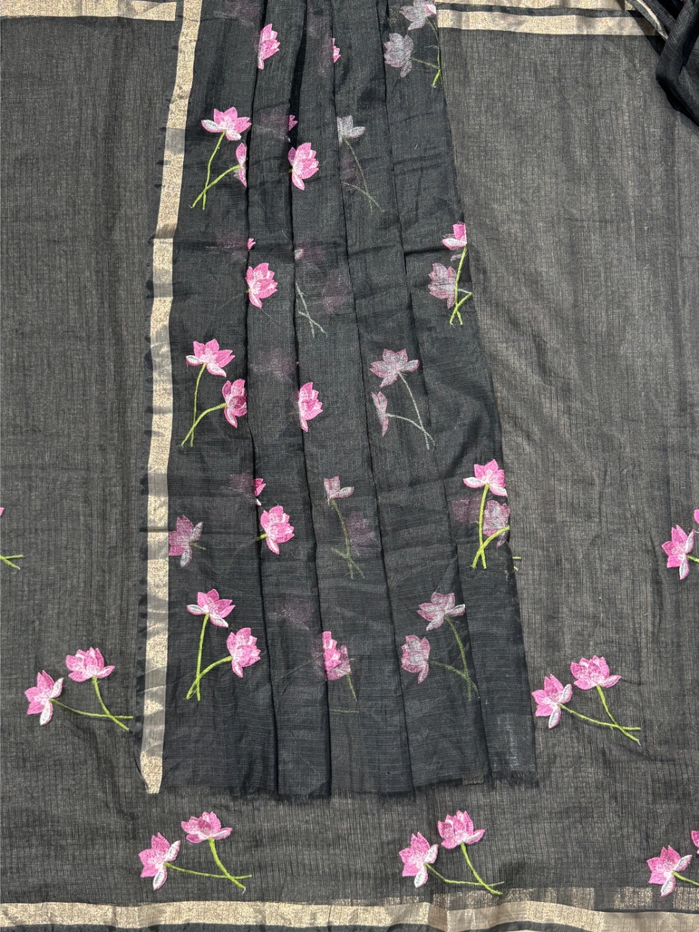 Premium Pure Kota Doriya Silk Saree with Multithread Lotus Work – Matching Running Blouse Included