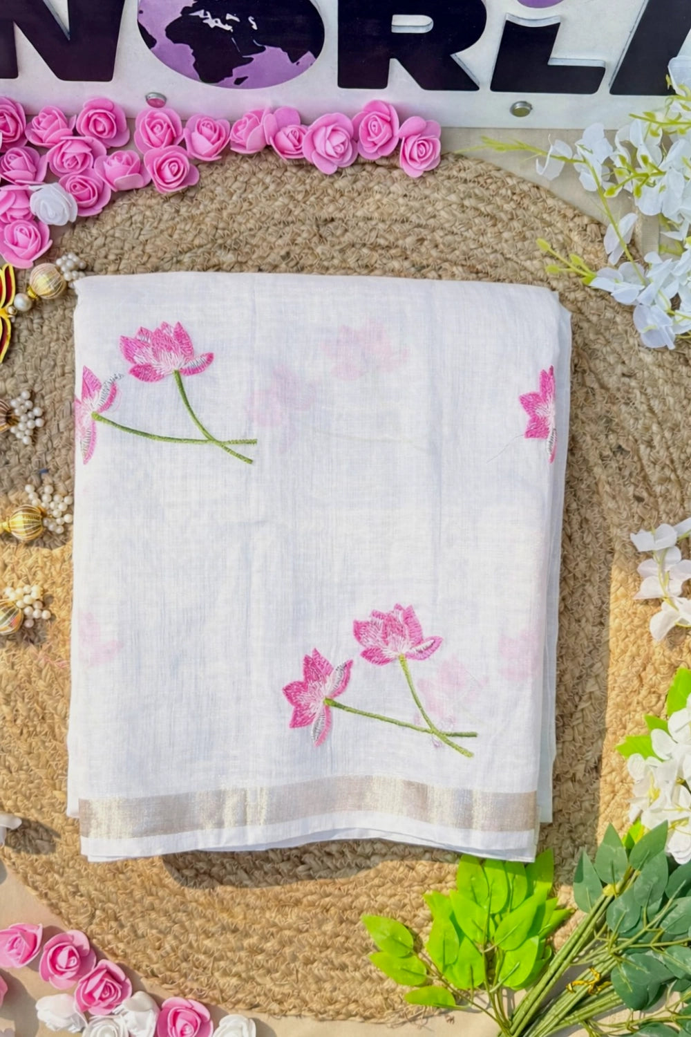 Premium Pure Kota Doriya Silk Saree with Multithread Lotus Work – Matching Running Blouse Included