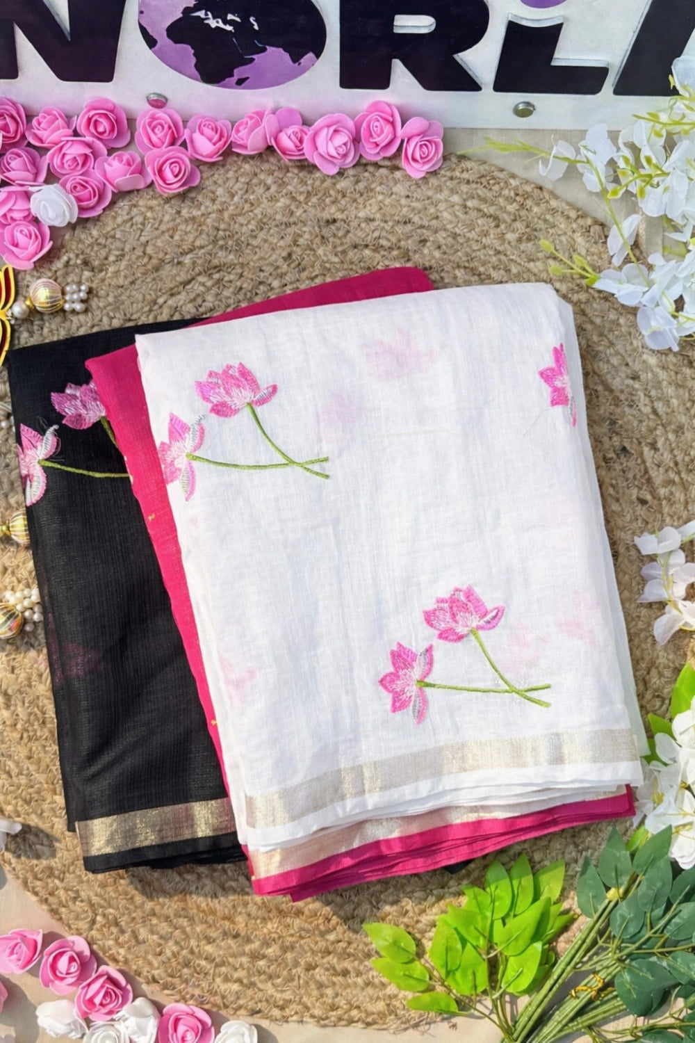 Premium Pure Kota Doriya Silk Saree with Multithread Lotus Work – Matching Running Blouse Included