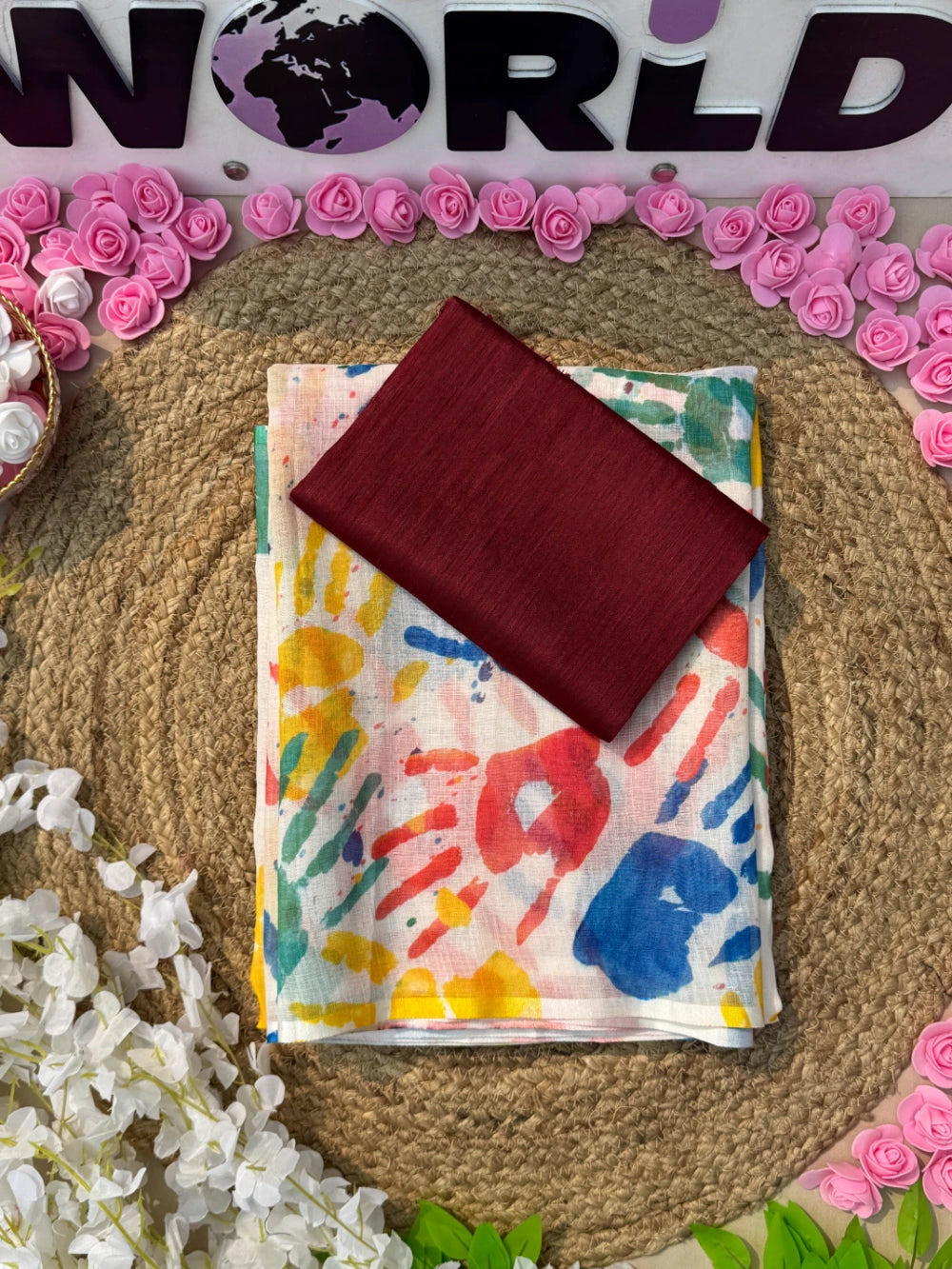 Soft Linen Saree with Digital Print – Paired with Bangalori Satin Blouse