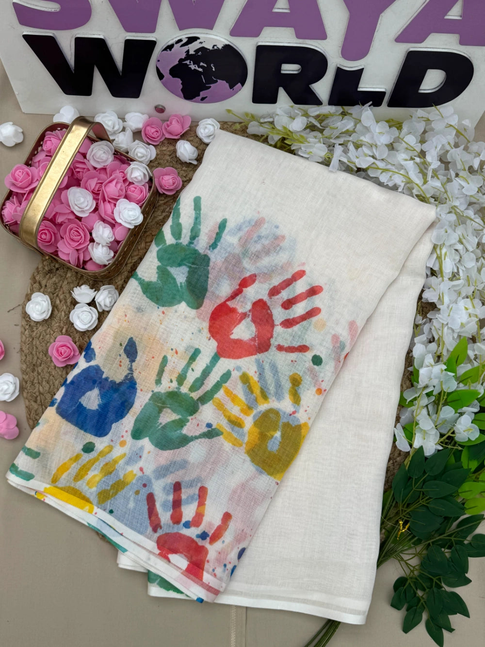 Soft Linen Saree with Digital Print – Paired with Bangalori Satin Blouse