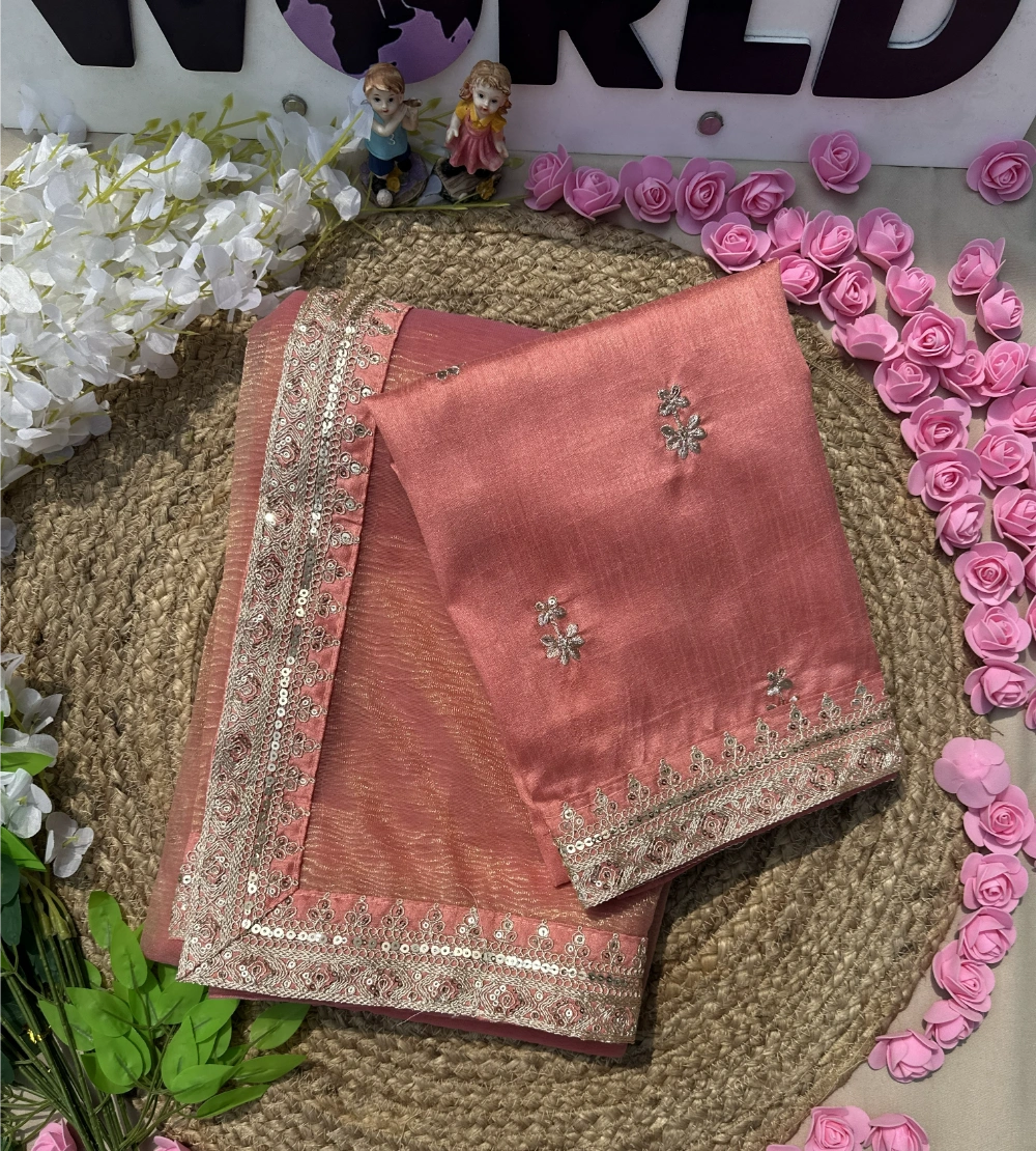 Banarasi Crush Twill Saree with Sequin & Dori Embroidery – Heavy Bangalori Sequin Blouse Included