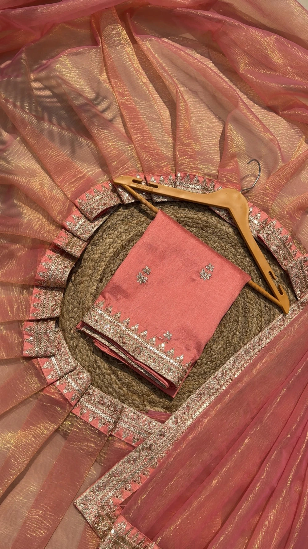 Banarasi Crush Twill Saree with Sequin & Dori Embroidery – Heavy Bangalori Sequin Blouse Included