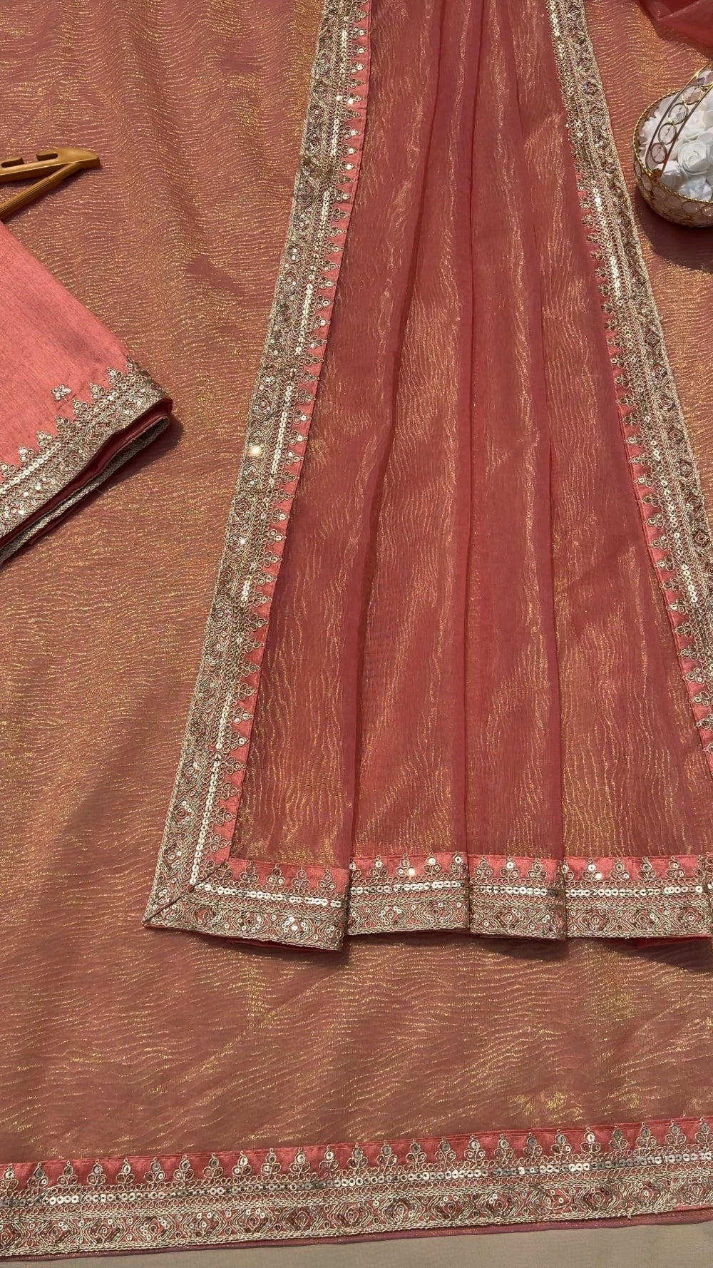 Banarasi Crush Twill Saree with Sequin & Dori Embroidery – Heavy Bangalori Sequin Blouse Included