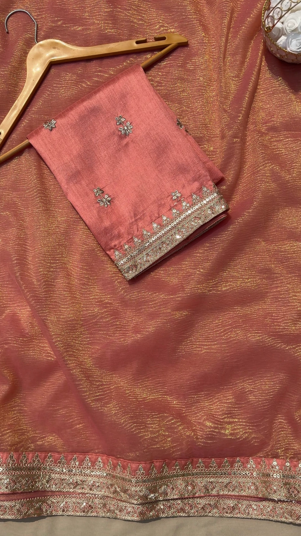 Banarasi Crush Twill Saree with Sequin & Dori Embroidery – Heavy Bangalori Sequin Blouse Included