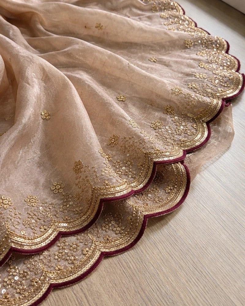 Fendy Satin Sequin Work Saree with Contrast Running Blouse – Premium Designer Collection