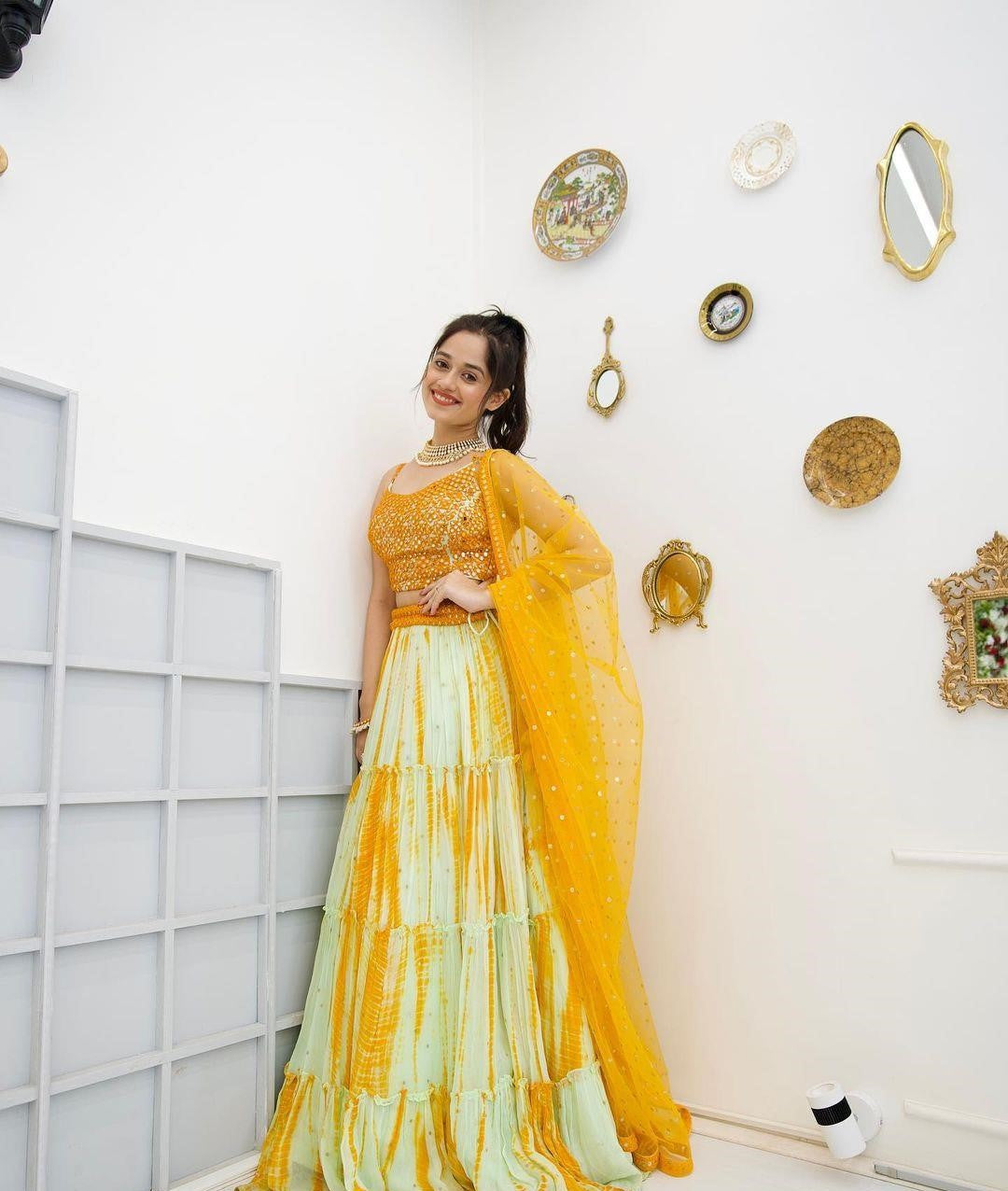 Jannat Zubair Designer Yellow Lehenga Choli By Swaya World