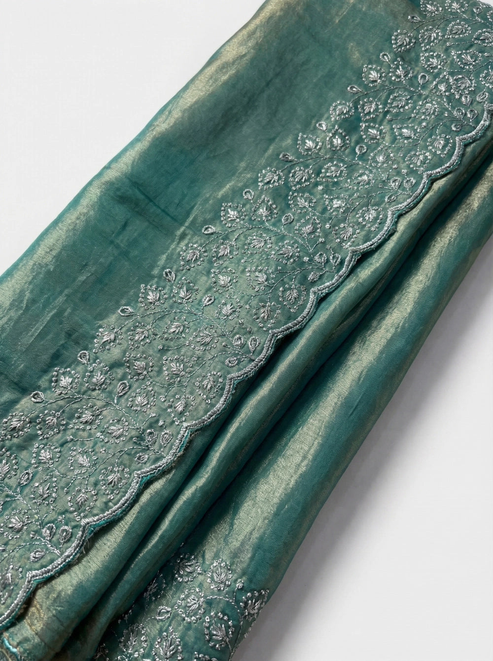 Space Silk Saree with Contrast Fancy Embroidery & C-Pallu – Designer Collection in 6 Vibrant Colors