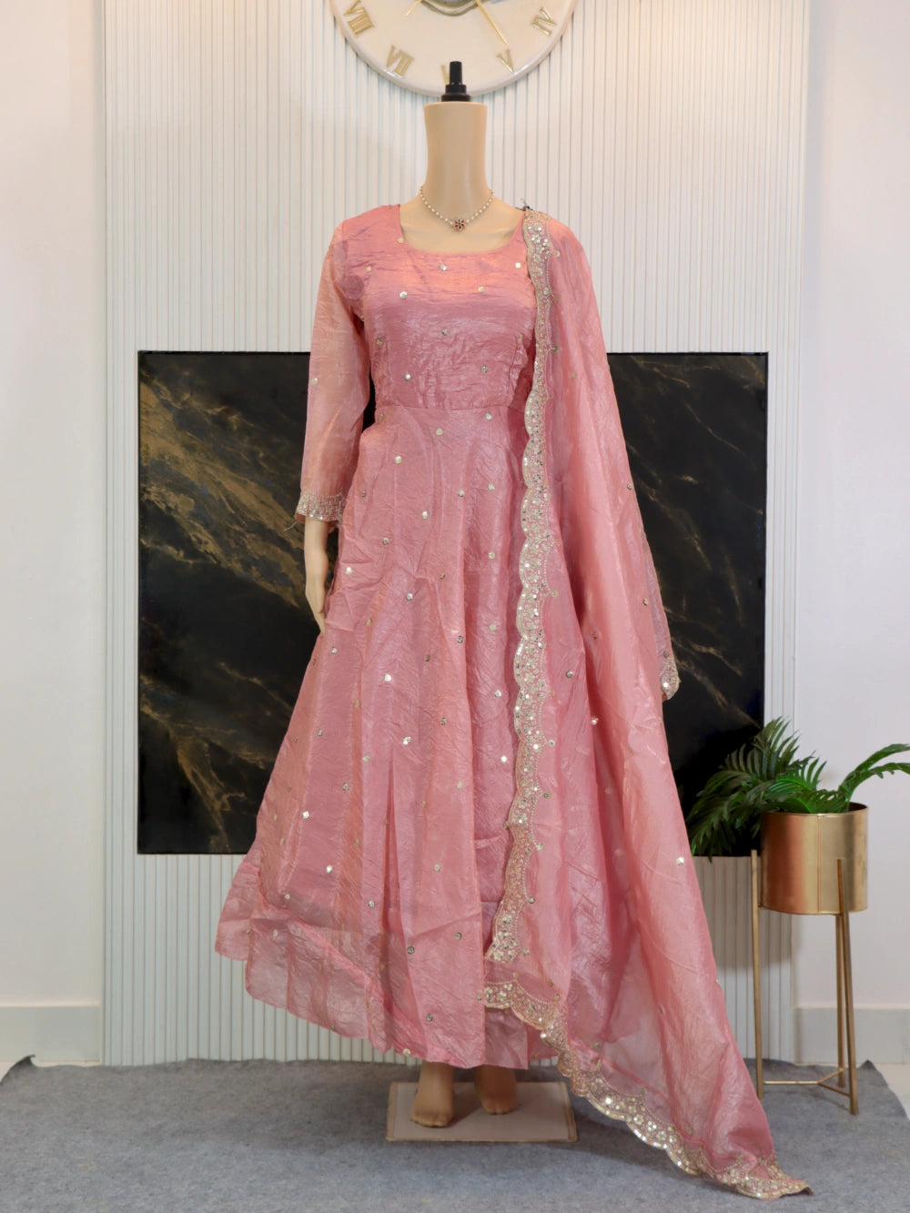 Designer Party Wear Fancy Umbrella Gown with Dupatta & Bottom Set in Lavender, Green, and Pink – By Swaya World