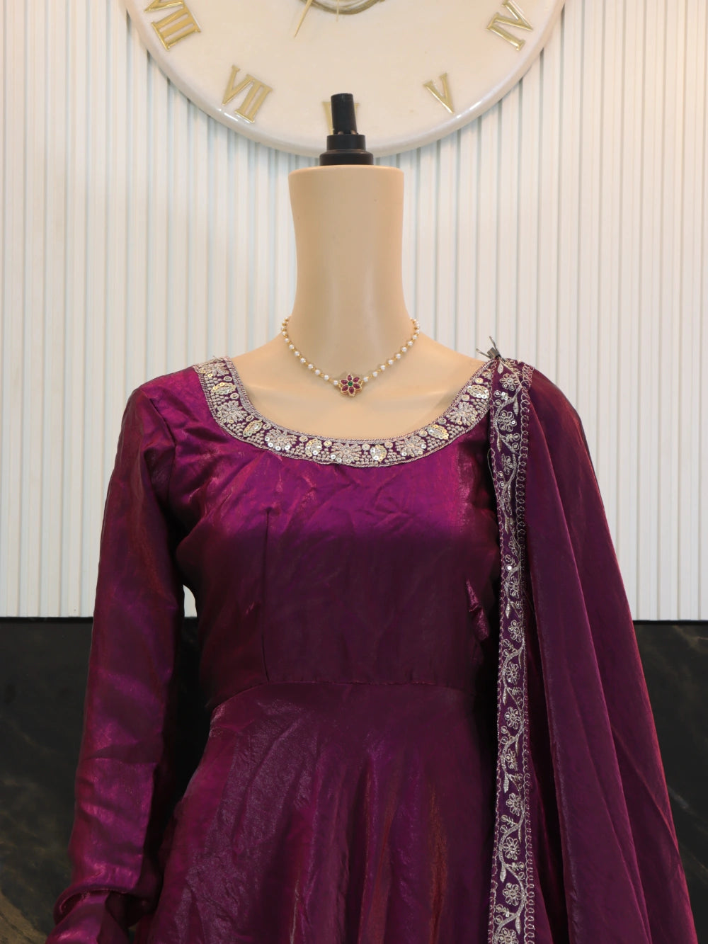 Heavy Designer Party Wear Gown-Dupatta with Multi-Thread Embroidery Sequence Work in Lavender, Maroon, Pink, and Blue – By Swaya World