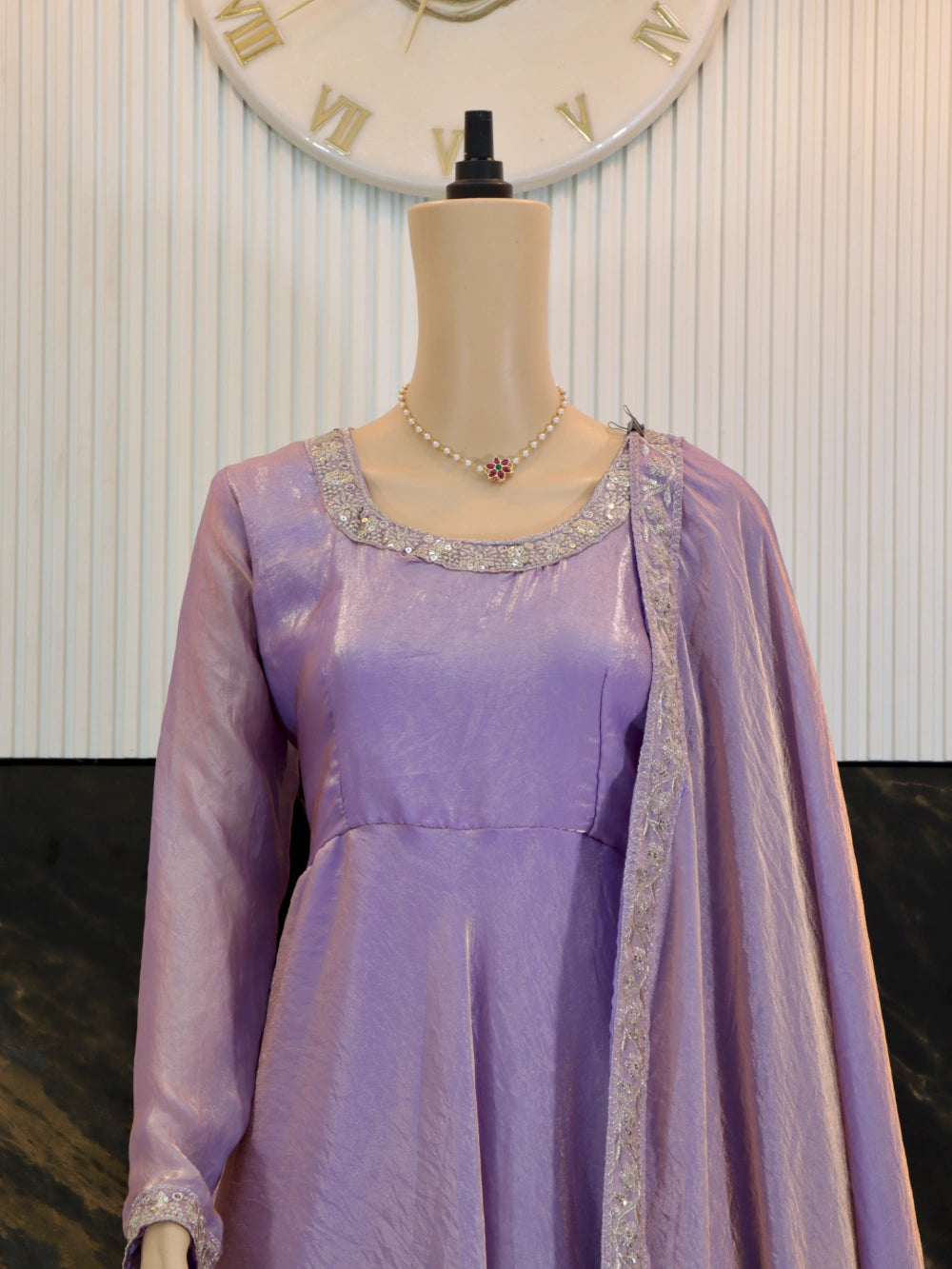 Heavy Designer Party Wear Gown-Dupatta with Multi-Thread Embroidery Sequence Work in Lavender, Maroon, Pink, and Blue – By Swaya World