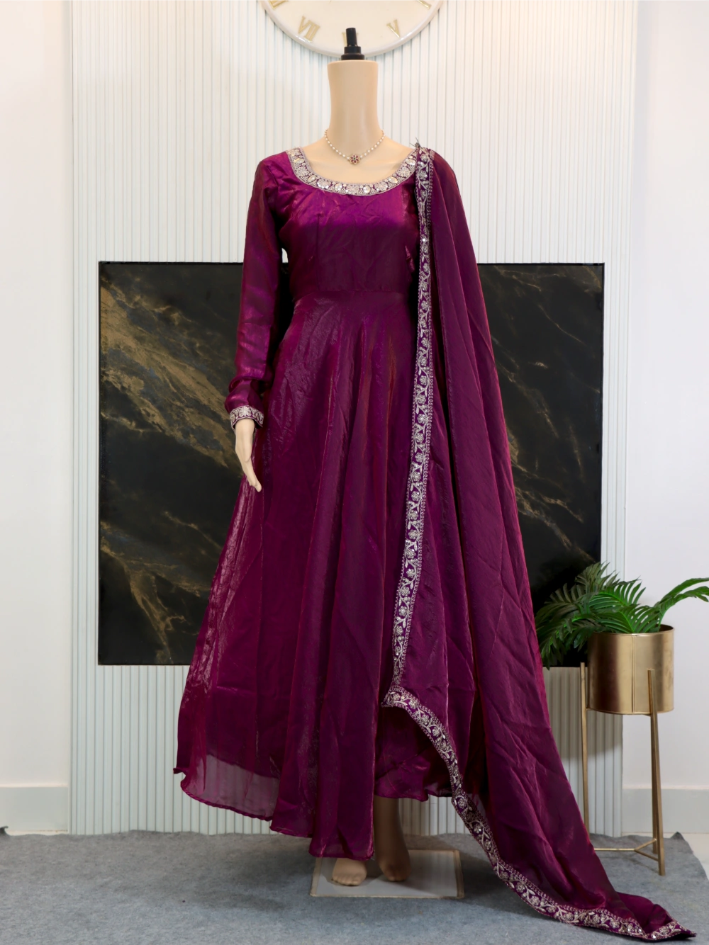 Heavy Designer Party Wear Gown-Dupatta with Multi-Thread Embroidery Sequence Work in Lavender, Maroon, Pink, and Blue – By Swaya World