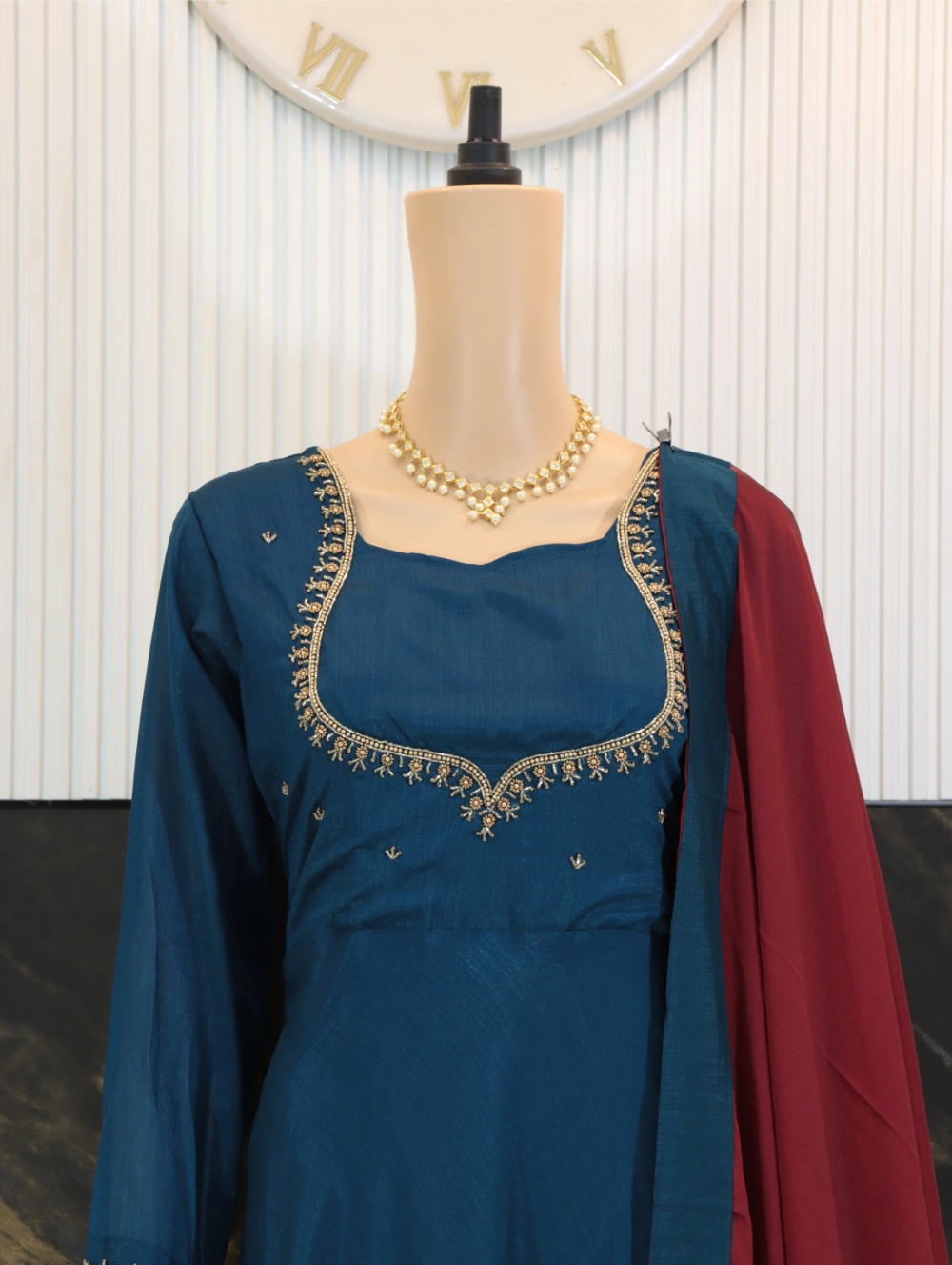 Super Hit Designer Hand Work Gown in Violet, Blue, White, and Green – By Swaya World