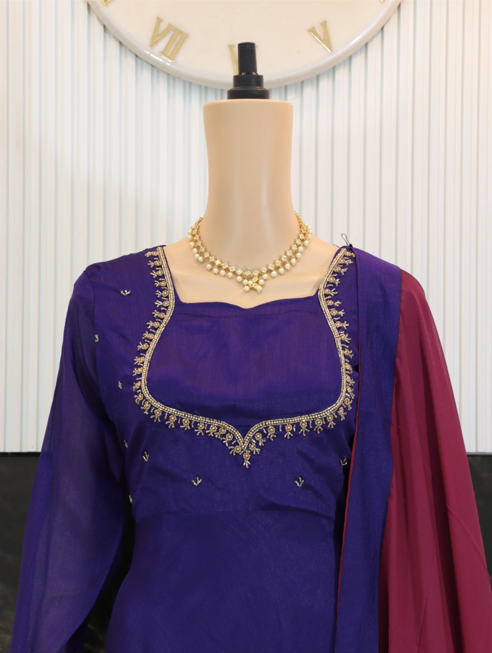 Super Hit Designer Hand Work Gown in Violet, Blue, White, and Green – By Swaya World