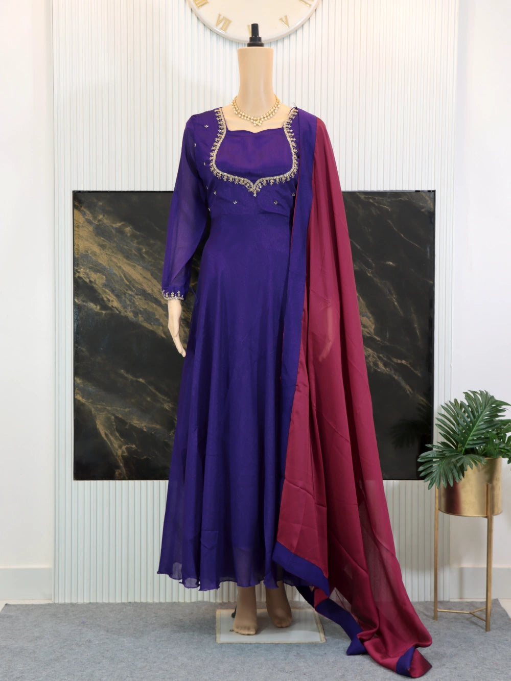 Super Hit Designer Hand Work Gown in Violet, Blue, White, and Green – By Swaya World