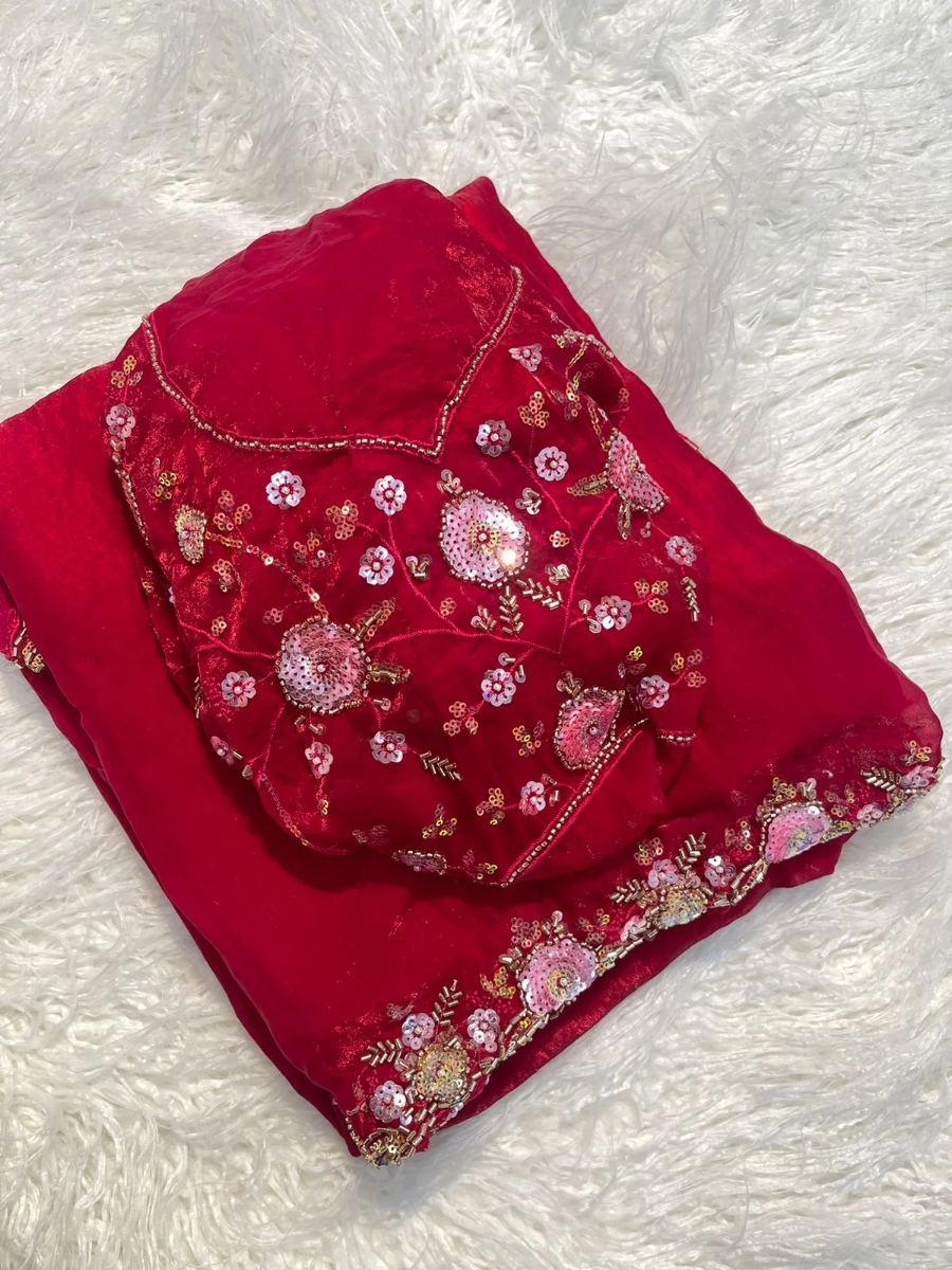 Boutique Dual Tone Space Silk Saree with Sequins, Cut‑Work & Handwork – Designer Blouse
