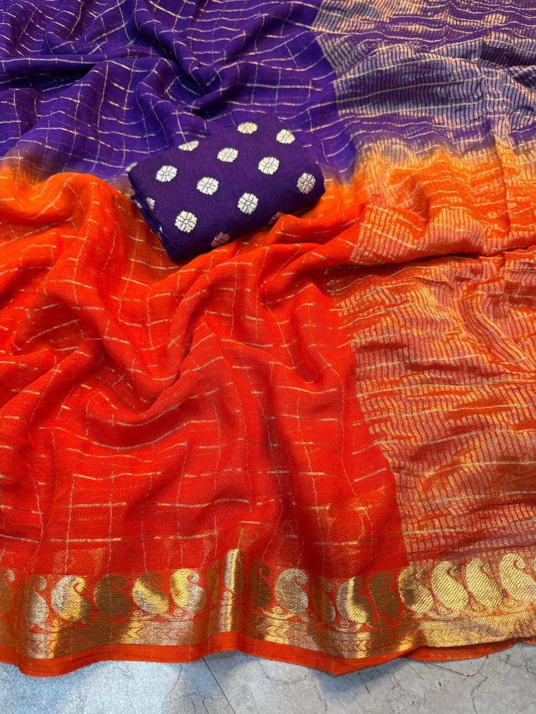 Viscose Georgette 2D Dyeing Saree with Dola Viscose Embroidered Blouse – Lightweight Designer Ensemble