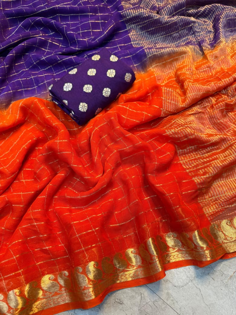 Viscose Georgette 2D Dyeing Saree with Dola Viscose Embroidered Blouse – Lightweight Designer Ensemble