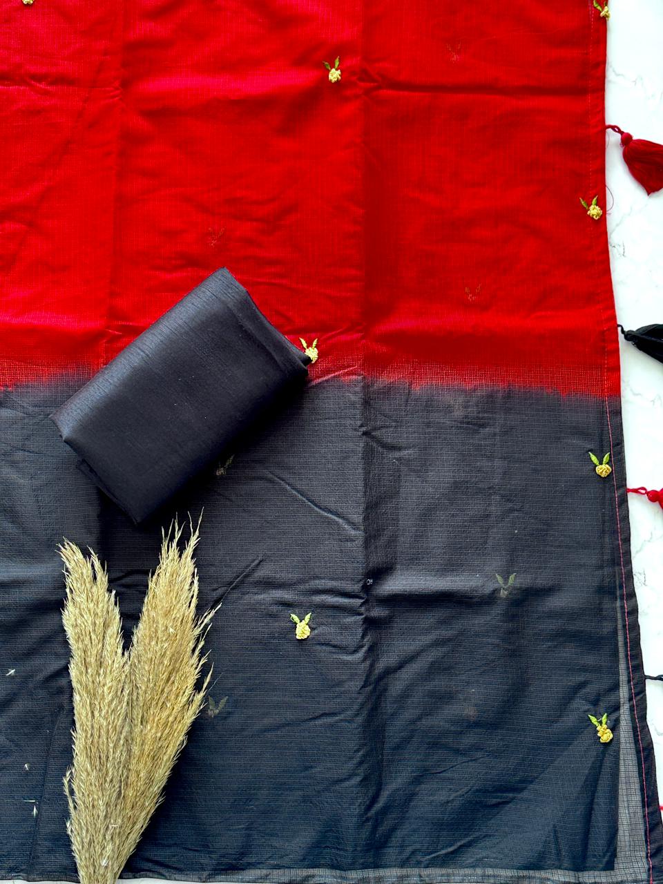 Premium Kota Doriya Viscose Saree with Red-Black Gradient