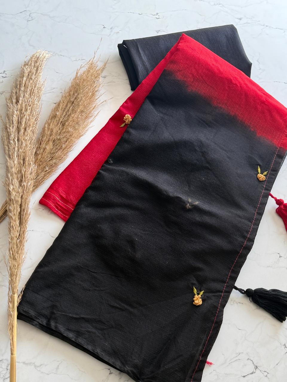 Premium Kota Doriya Viscose Saree with Red-Black Gradient