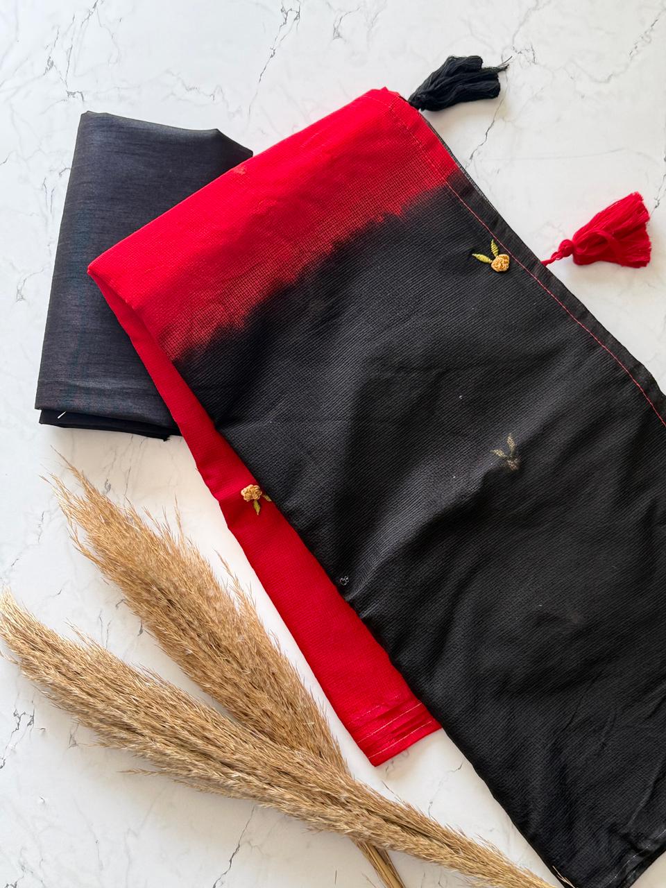 Premium Kota Doriya Viscose Saree with Red-Black Gradient