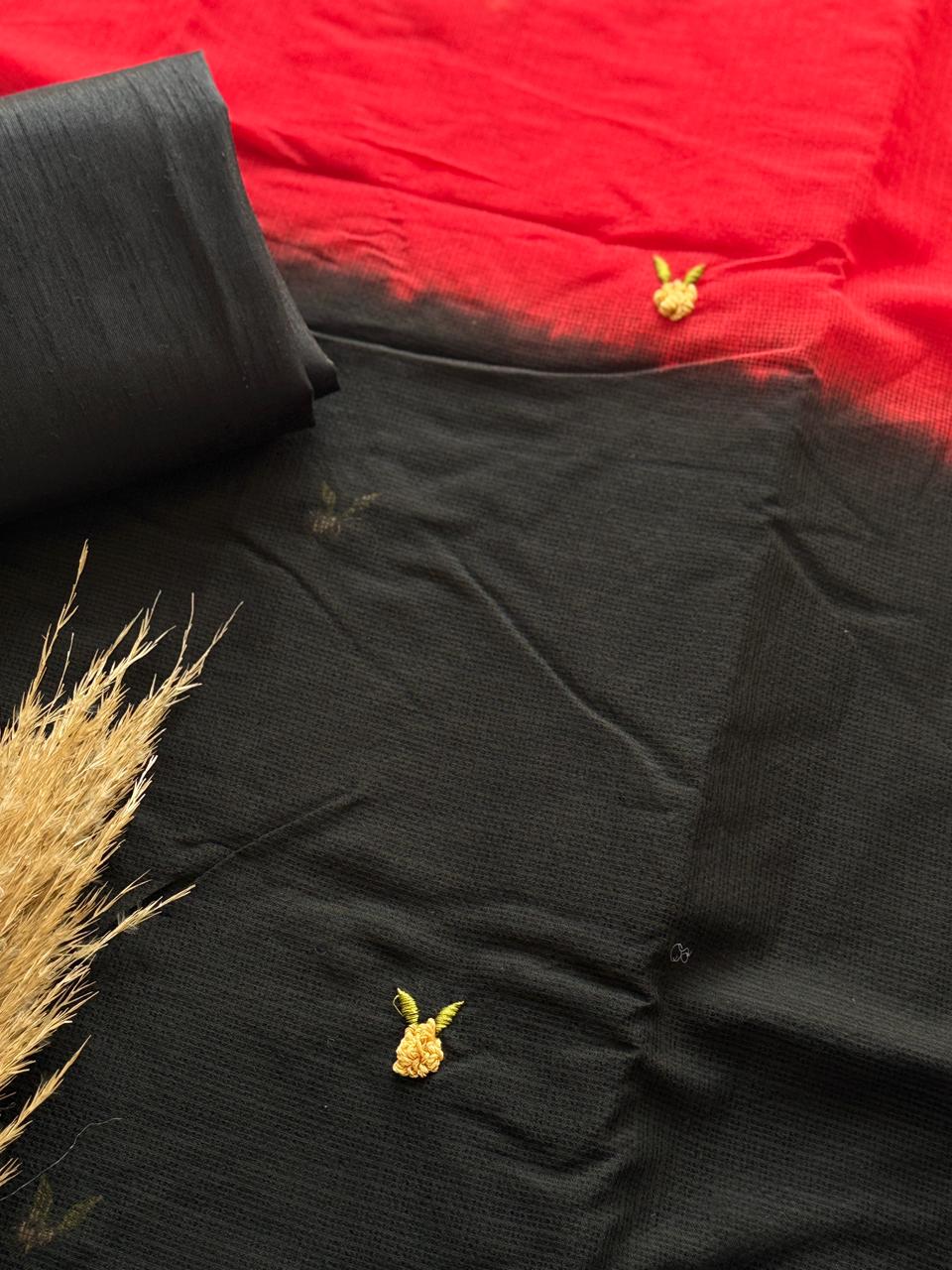 Premium Kota Doriya Viscose Saree with Red-Black Gradient