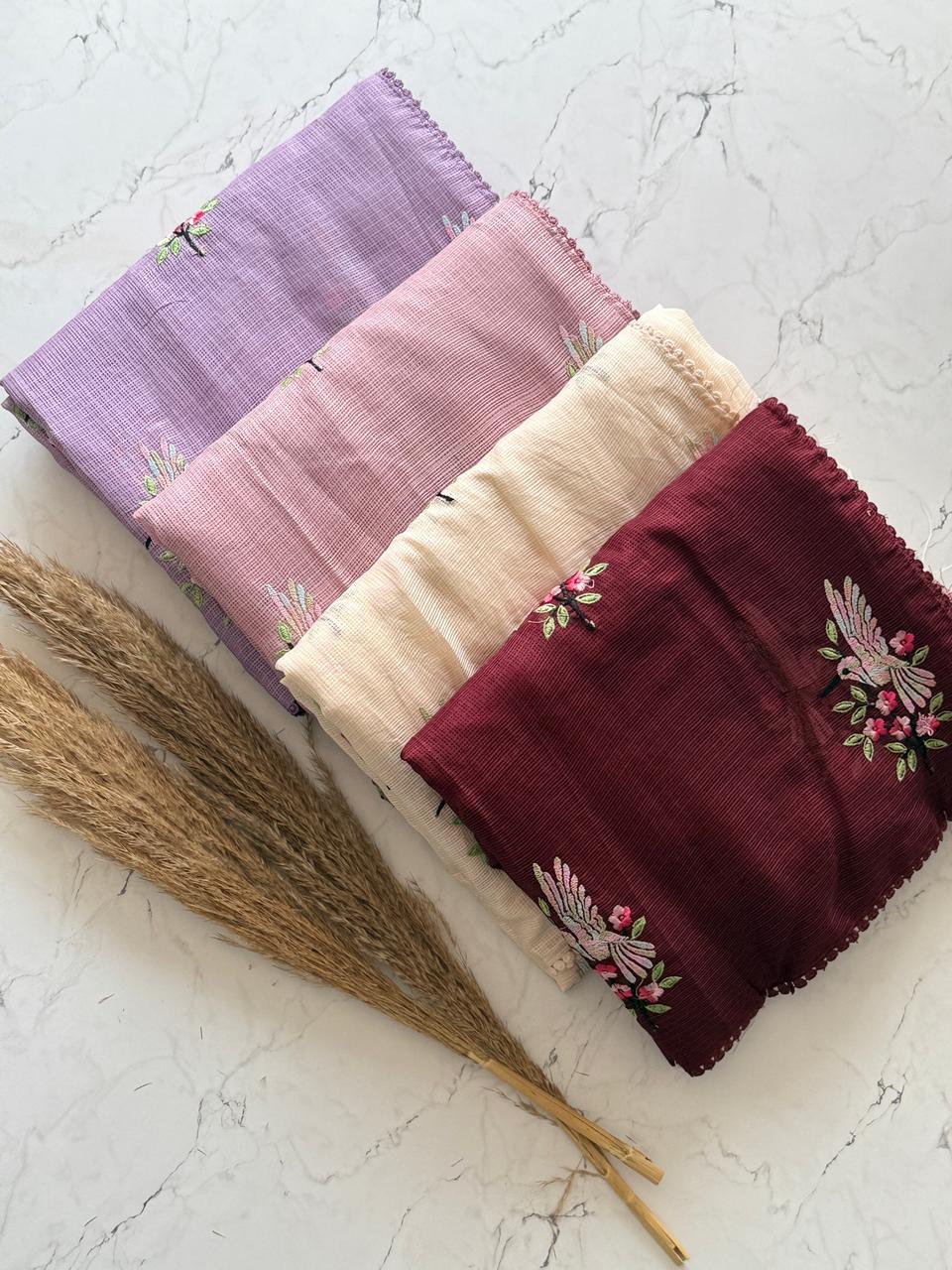 Premium Kota Doriya Silk Saree with Multicolor Rainbow Thread Work & Four-Side GPO Lace Border