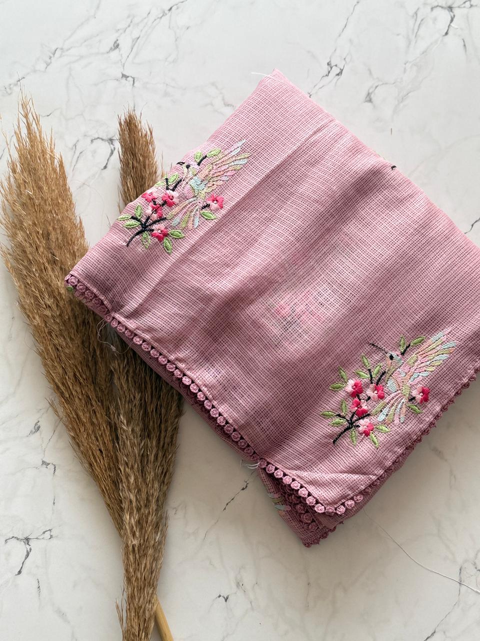 Premium Kota Doriya Silk Saree with Multicolor Rainbow Thread Work & Four-Side GPO Lace Border