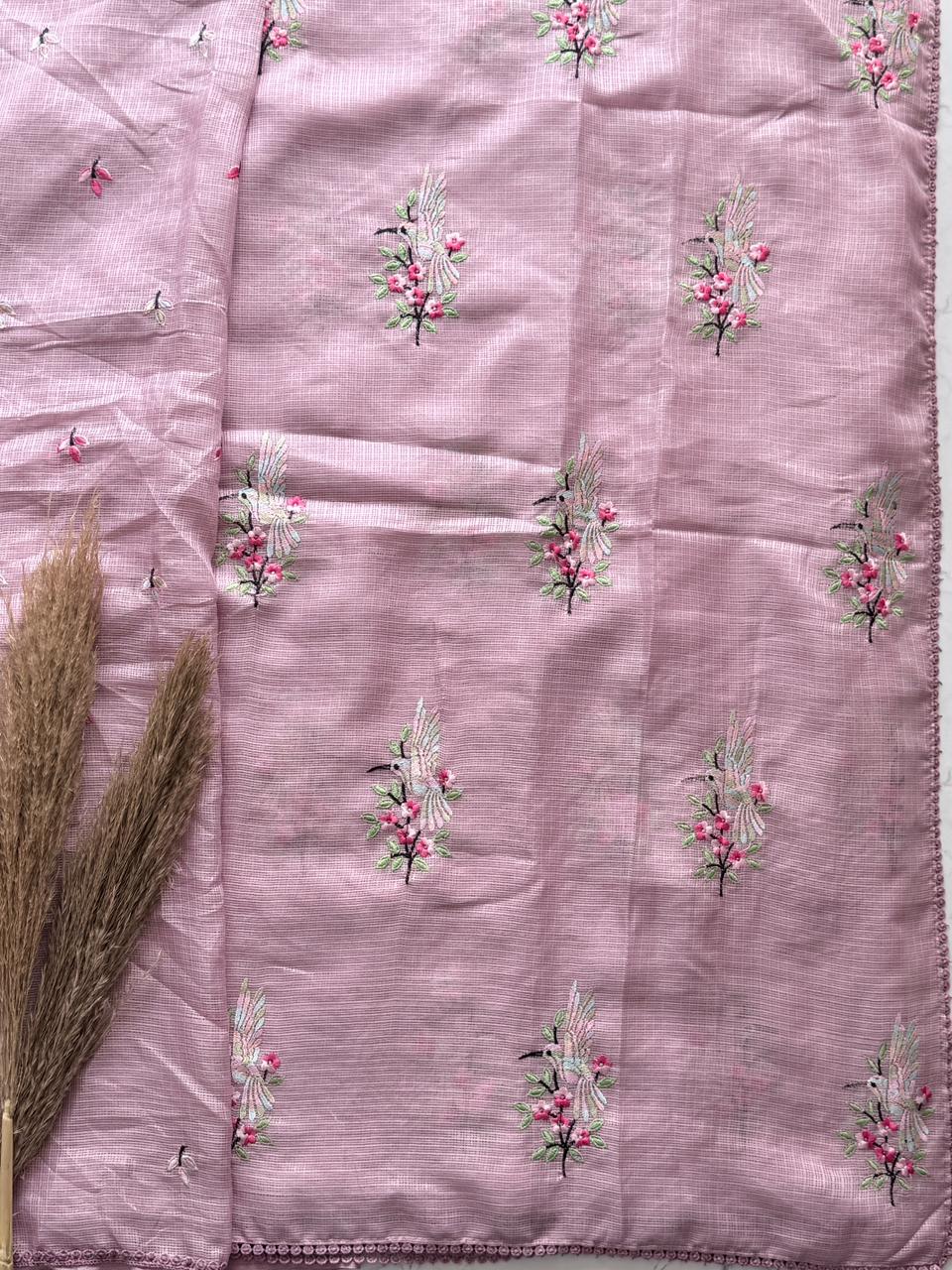 Premium Kota Doriya Silk Saree with Multicolor Rainbow Thread Work & Four-Side GPO Lace Border