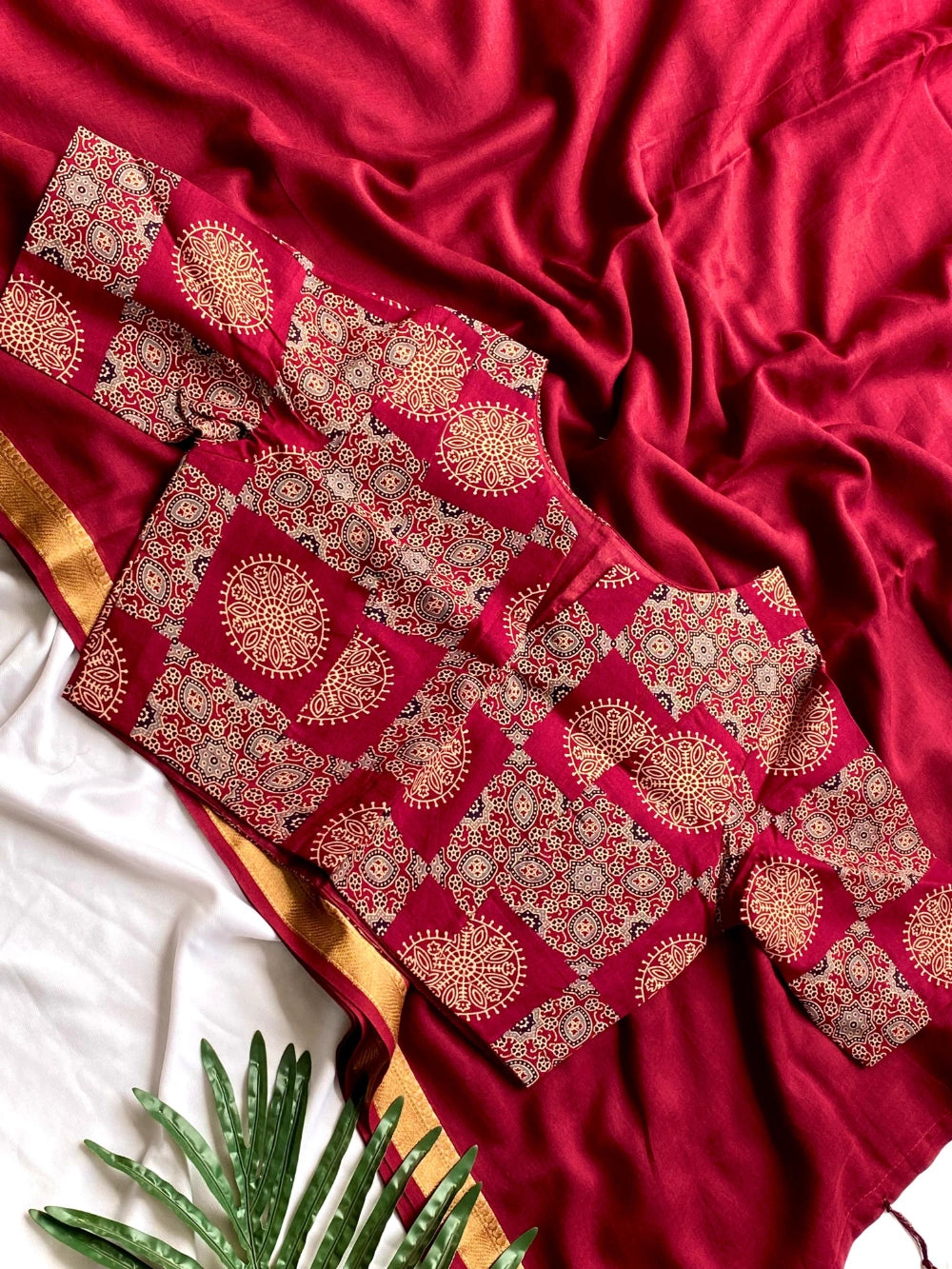 Pure Mul Cotton Saree in Maroon with Jacquard Border & Tassel Pallu