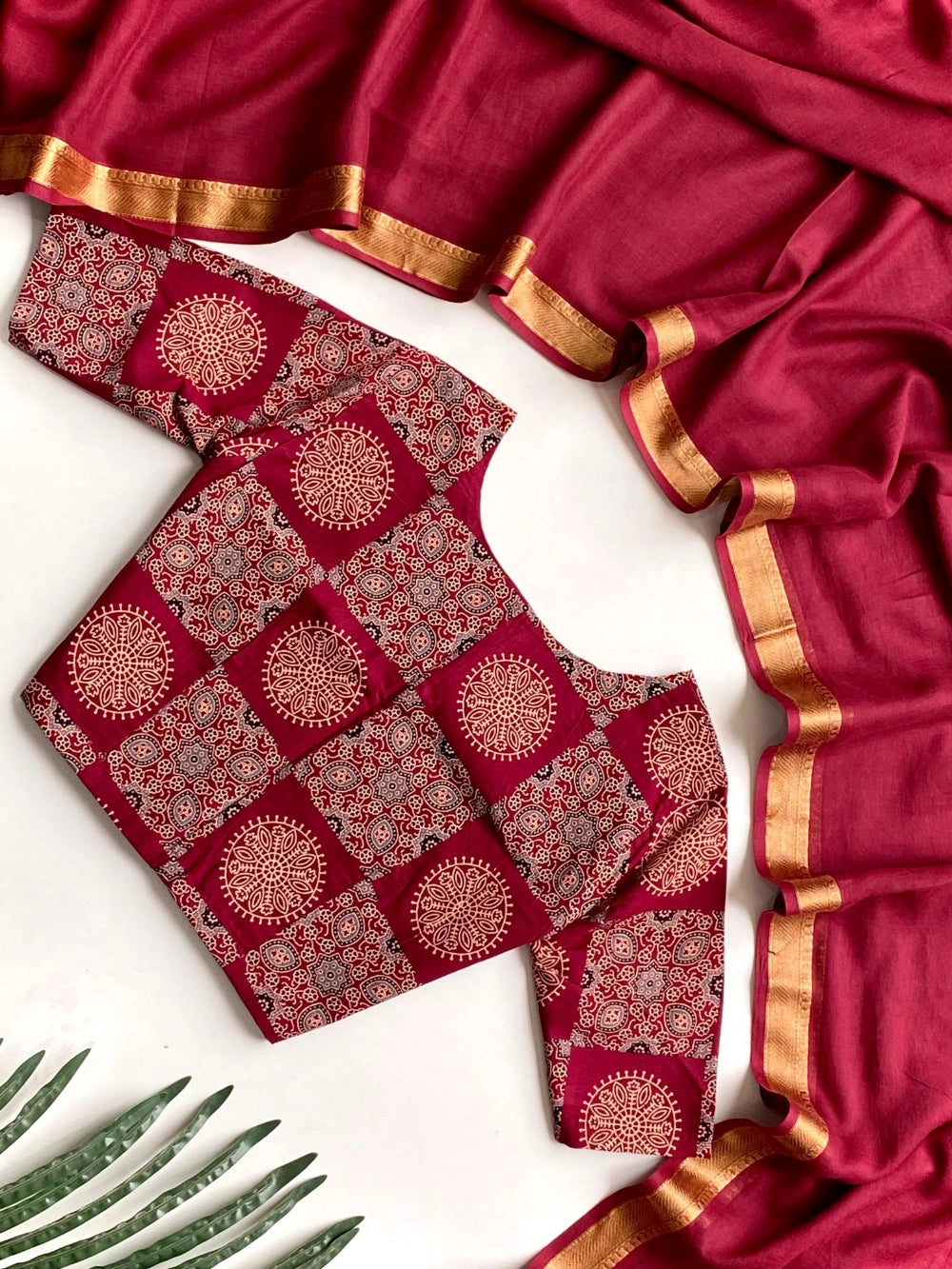 Pure Mul Cotton Saree in Maroon with Jacquard Border & Tassel Pallu