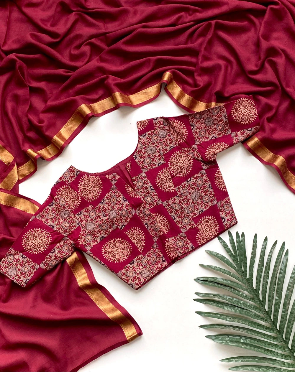 Pure Mul Cotton Saree in Maroon with Jacquard Border & Tassel Pallu